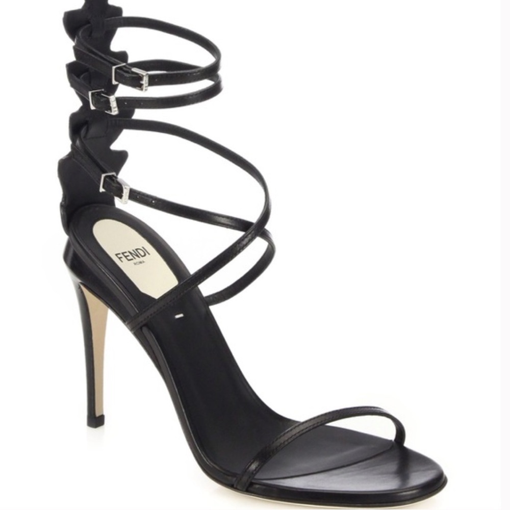 Fendi Ava Black Leather Strappy Sandal Heels